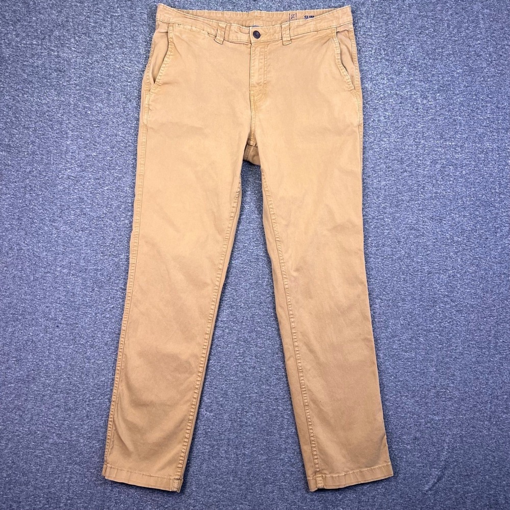 George Pants‎ Mens 34x32 Brown Slim Casual Chino Khakis Flat Front Cotton Blend